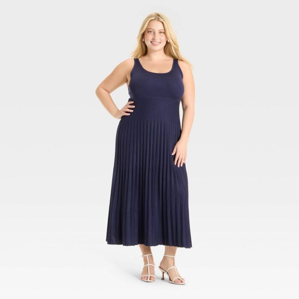 a new day Navy Strapless Pleated Midi Tank Dress